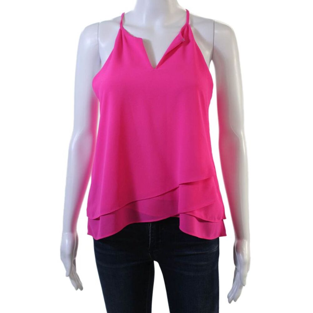 Decker Womens Pink V-Neck Sleeveless Tank 100% Polyester Size S